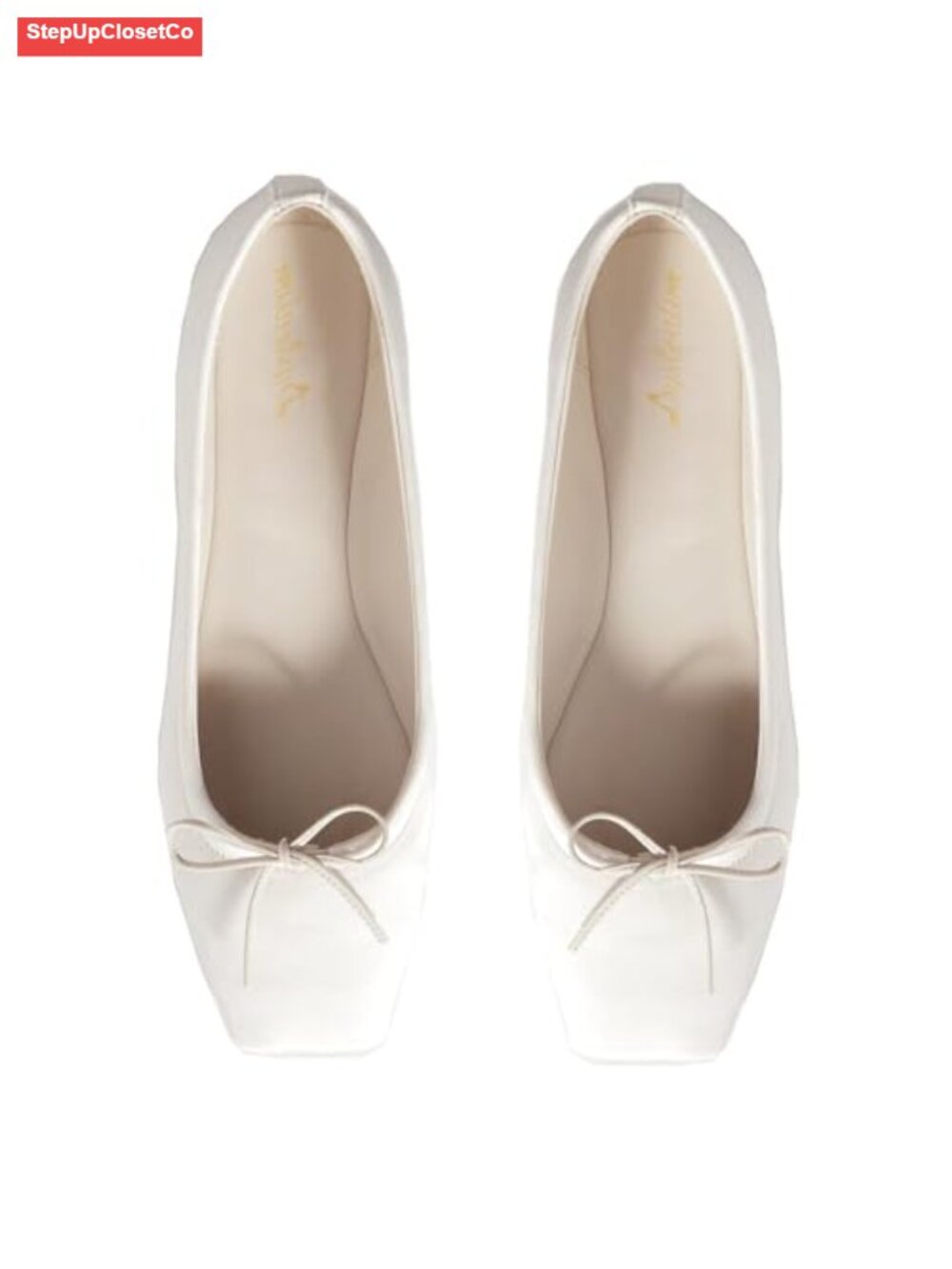 Satin Square Toe Bow Ballet Flats Slip On Comfy Bow Dress Shoes Wedding Bridal